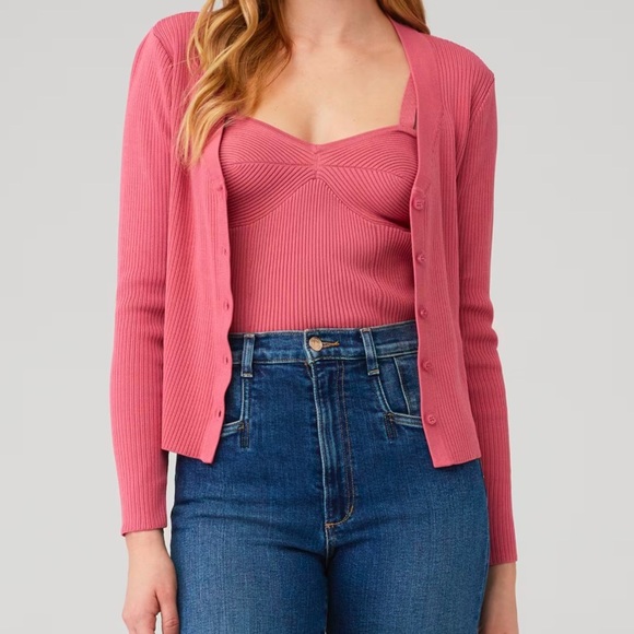 BB DAKOTA Madden fitted tank cardigan sweater set deep lipstick pink size small - Picture 1 of 14